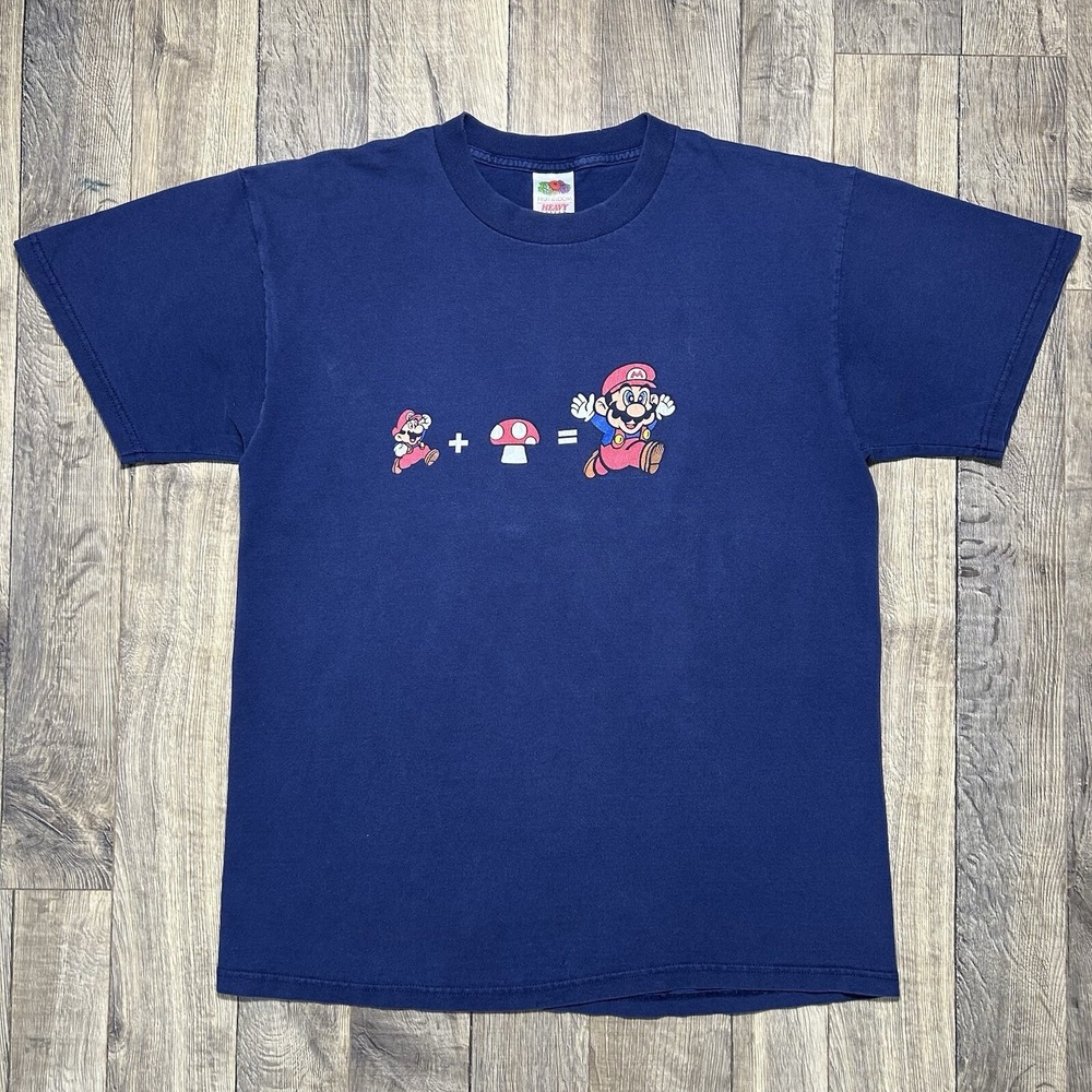 Vintage Super Mario Mushroom T Shirt Men's L Nintendo Video Game Drug Parody VTG